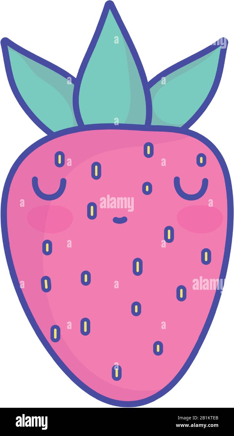 strawberry fruit character cartoon food cute vector illustration flat ...