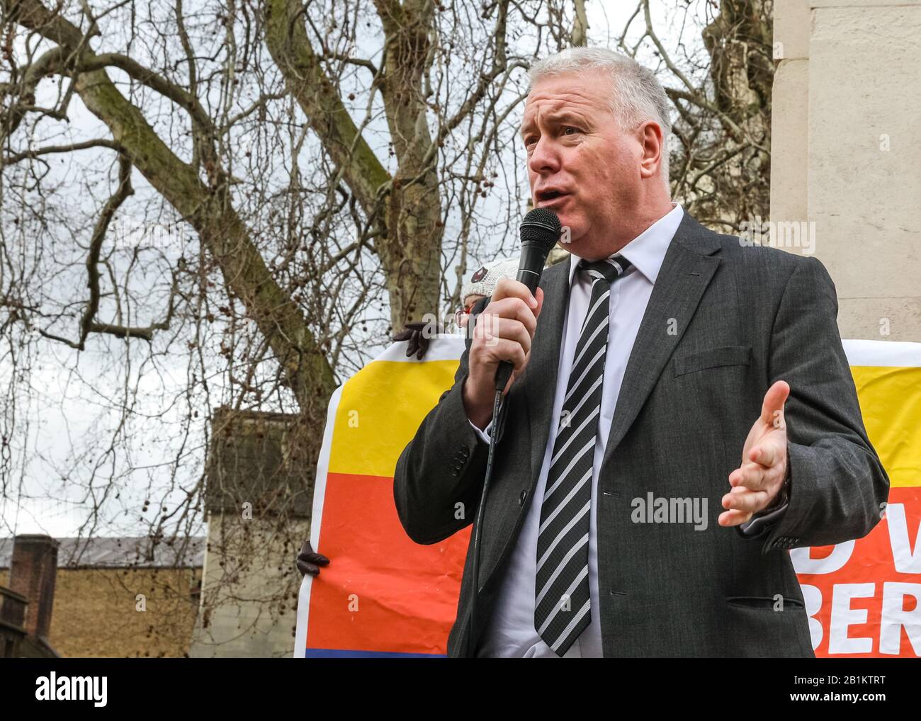 Westminster, London, UK. 26th Feb, 2020. Labour Chairman Ian Lavery. Ian Lavery, MP and others speak at a protest organised by the PCS (Public and Commercial Services Union) supporting striking Interserve Workers. Outsourced facilities management workers at the Foreign and Commonwealth Office (FCO) in London began their strike period in November, because Interserve are not willing to recognise PCS. Credit: Imageplotter/Alamy Live News Stock Photo