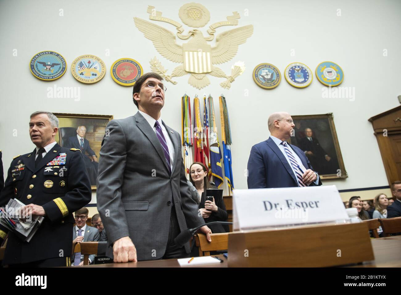 Defense Secretary Mark Esper arrives to testify on the Defense Department's FY2021 budget request during a House Armed Services Committee hearing on Capitol Hill in Washington, D.C. on Wednesday, February 26, 2020. Photo by Kevin Dietsch/UPI Stock Photo