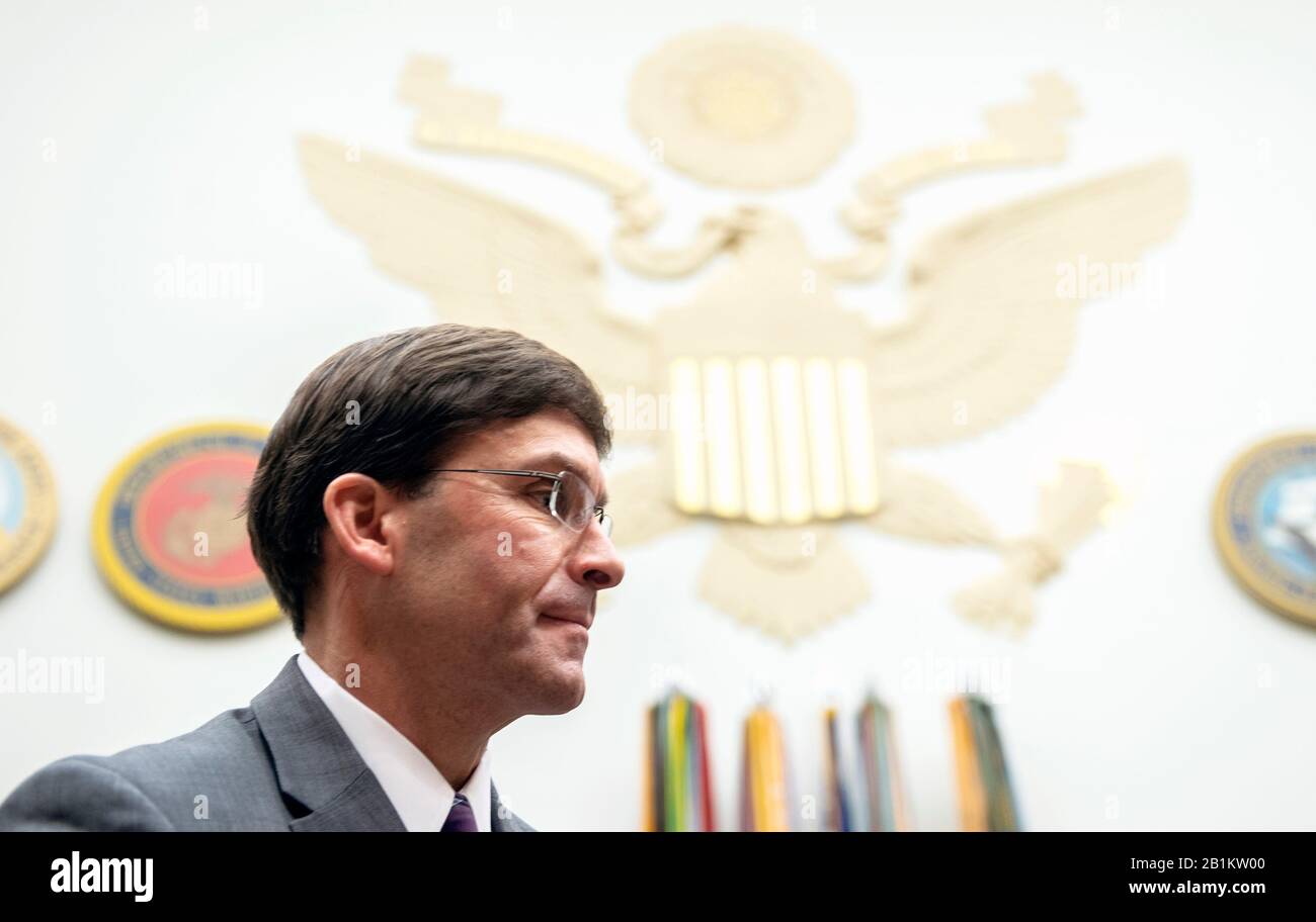 Defense Secretary Mark Esper testifies on the Defense Department's FY2021 budget request during a House Armed Services Committee hearing on Capitol Hill in Washington, D.C. on Wednesday, February 26, 2020. Photo by Kevin Dietsch/UPI Stock Photo