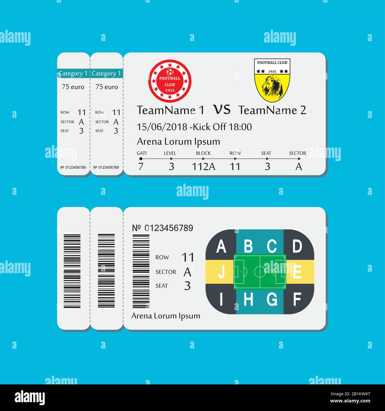 Soccer or football ticket template,Flat vector illustration Stock Vector