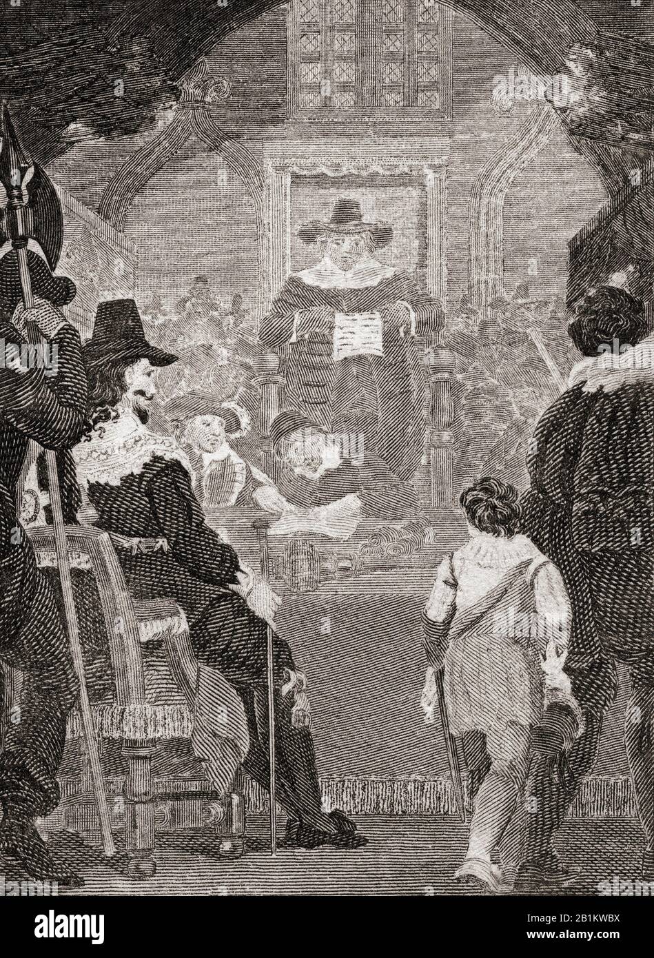 The trial of Charles I, 1649.  Charles I, 1600 – 1649.  King of England, King of Scotland, and King of Ireland, tried and executed for high treason.  From The History of England, from the earliest records to the year 1802, published 1812. Stock Photo