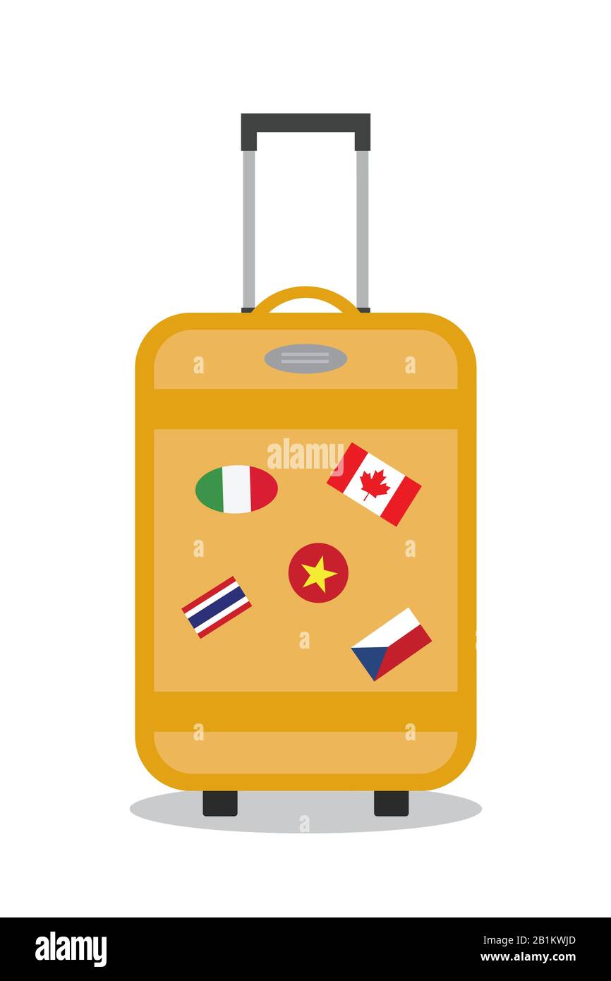 Modern suitcase icon with flags different country,isolated on white background,vector illustration Stock Vector