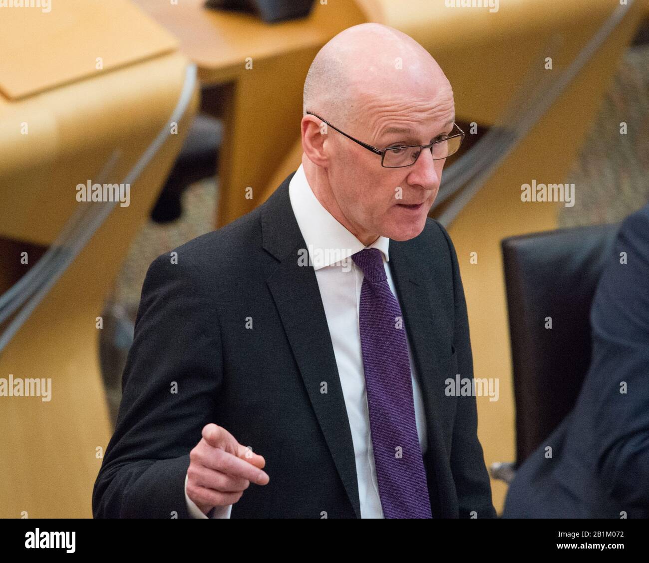 Edinburgh, UK. 26th Feb, 2020. Pictured: John Swinney MSP - Depute First Minister and Cabinet Secretary for Education of the Scottish National Party (SNP). Education and Skills general questions being put to John Swinney who is defending the Scottish Governments record on Education. Credit: Colin Fisher/Alamy Live News Stock Photo