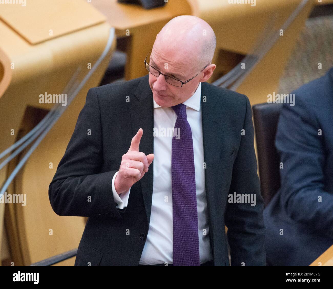 Edinburgh, UK. 26th Feb, 2020. Pictured: John Swinney MSP - Depute First Minister and Cabinet Secretary for Education of the Scottish National Party (SNP). Education and Skills general questions being put to John Swinney who is defending the Scottish Governments record on Education. Credit: Colin Fisher/Alamy Live News Stock Photo