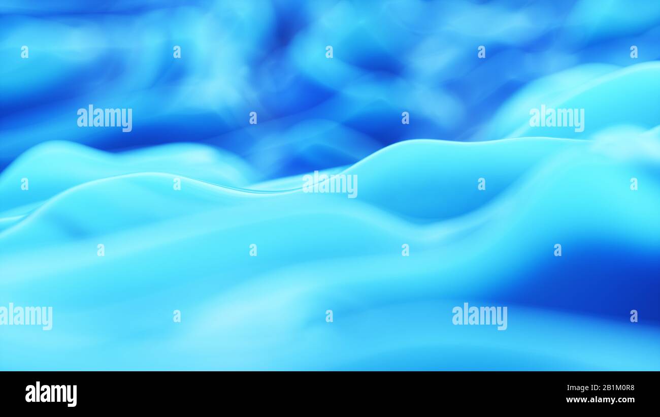 Abstract background closeup, wavy fluid ink aqua blue with depth of ...