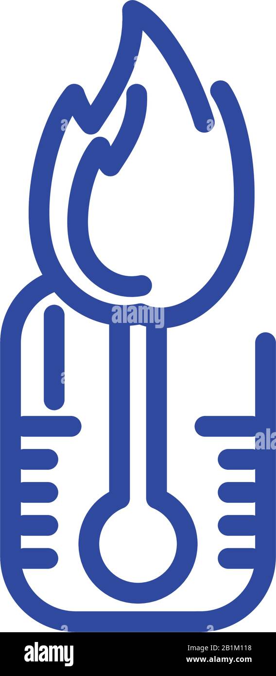 thermometer with flames over white background, line style icon, vector ...