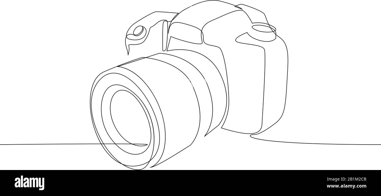 DSLR camera digital vector with one continuous single line drawing. Minimal art style. Photography equipment concept continuous line draw design illus Stock Vector