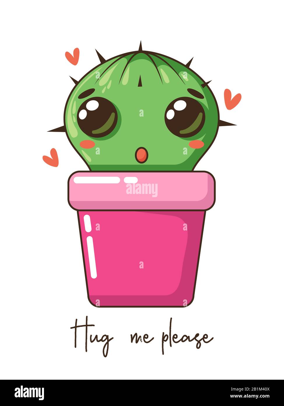 Cute baby cartoon cactus with funny kawaii faces in pots. Vector ...