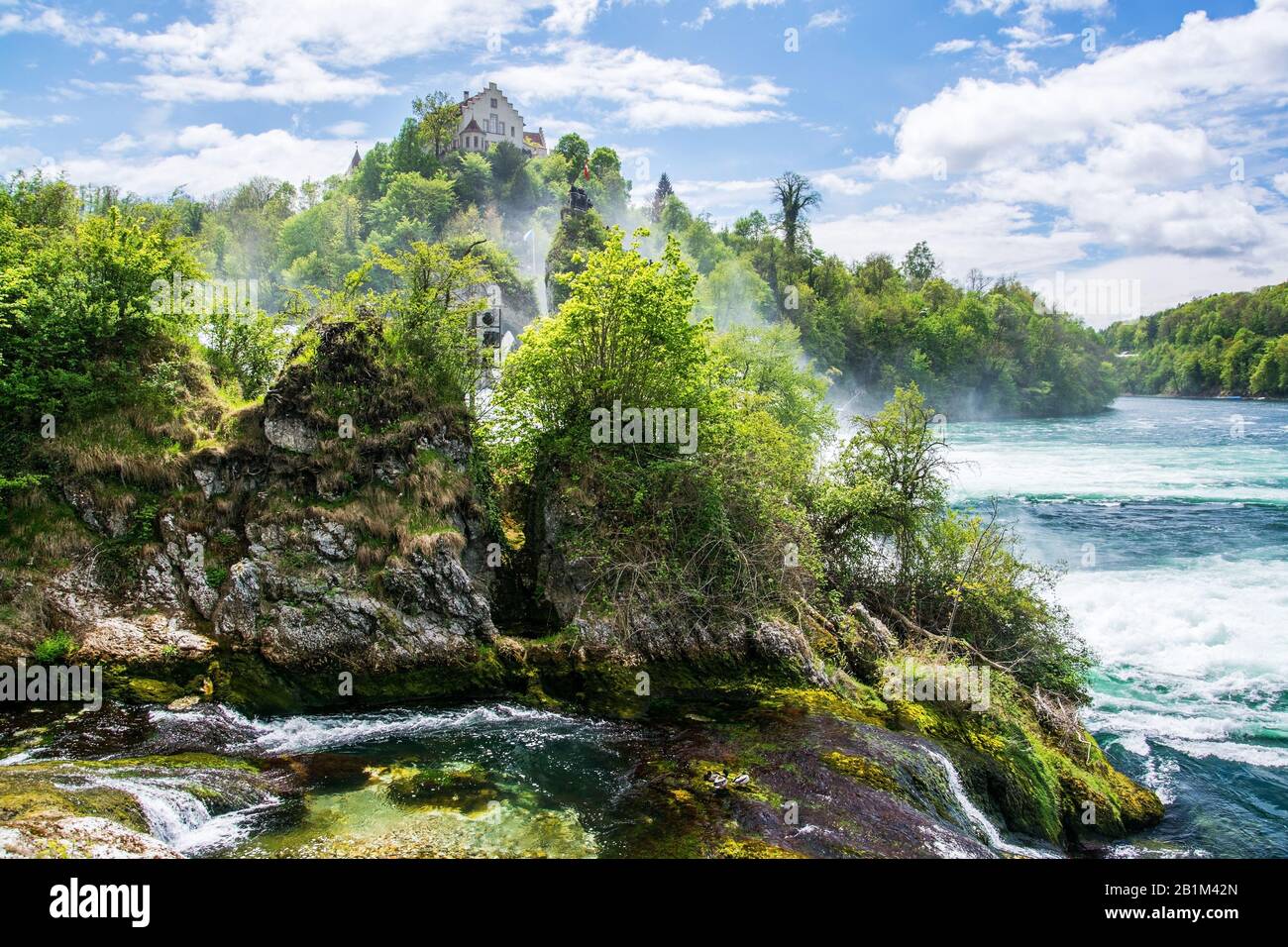 Der Rheinfall von Schaffhausen in der Schweiz gehört zu den drei grössten Wasserfällen in Europa. Stock Photo