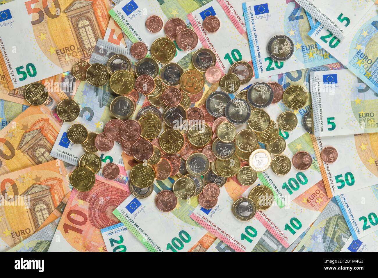 Centmünzen, Euromünzen, Euroscheine, Studioaufnahme Stock Photo