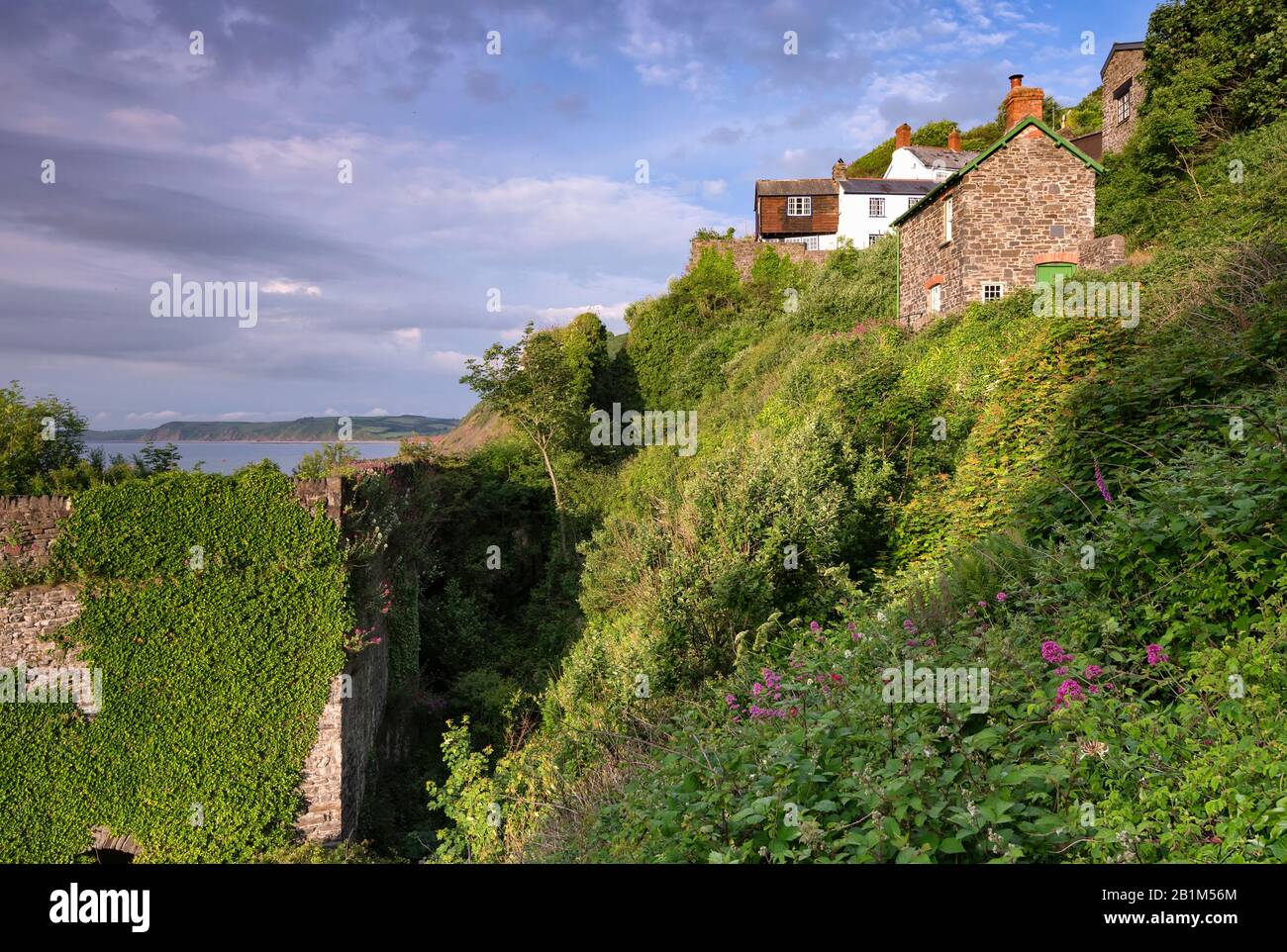 The cottages and holiday cottages at the charming holiday destination of Bucks Mills on the South West coastal path in North Devon, South West, Uk Stock Photo