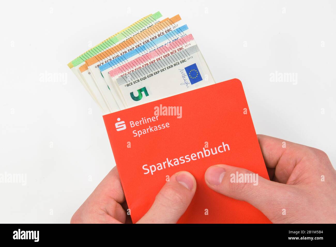 Sparbuch, Geld, Euros, Studioaufnahme Stock Photo