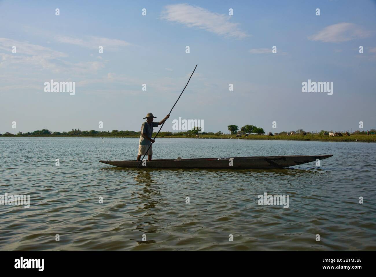 Fisherman on the Rio Magdalena, Santa Cruz de Mompox, Bolivar, Colombia Stock Photo