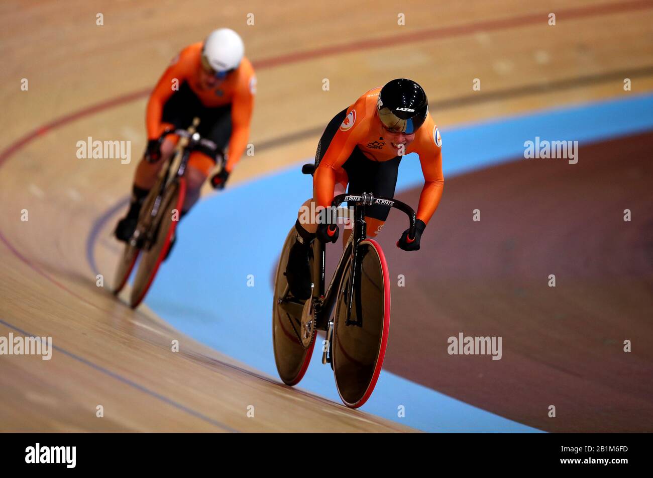 Netherlands' Kyra Lamberink (right) and Steffie van der Peet in action ...