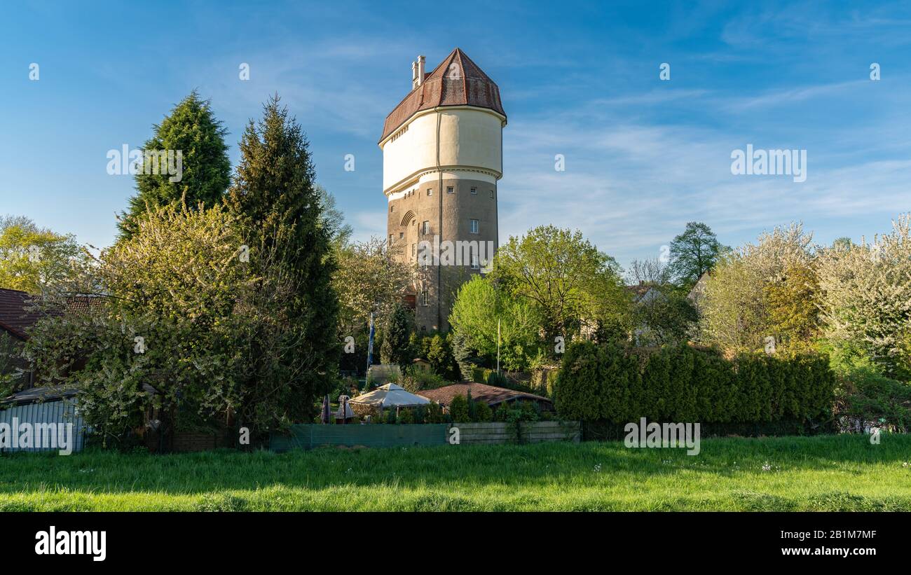 Duisburg, North Rhine-Westphalia, Germany - April 19, 2018: The old water tower Hohenbudberg Stock Photo