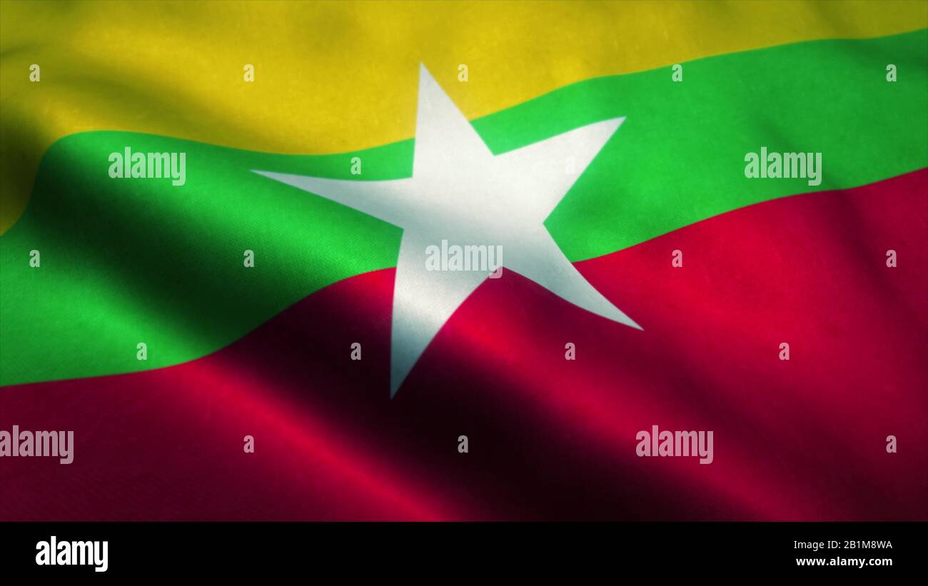 Myanmar flag waving in the wind. National flag of Myanmar. Sign of ...