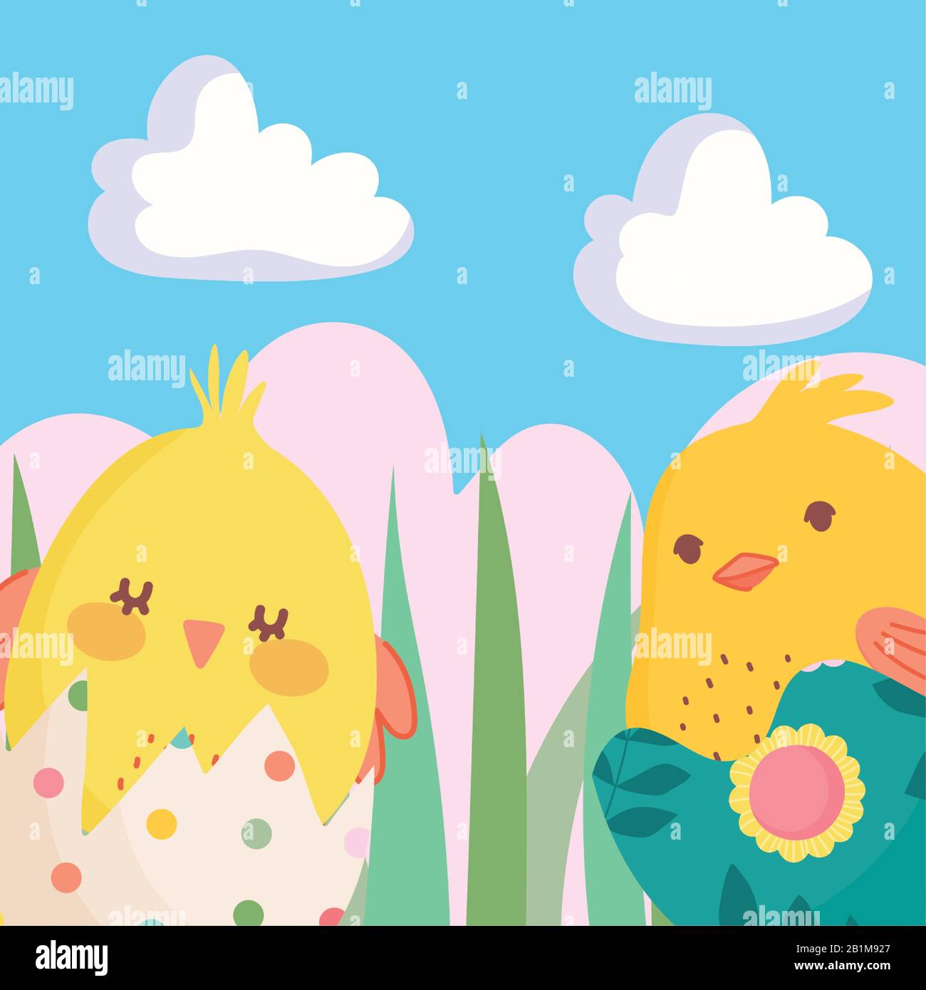 happy easter little chickens in eggshells foliage nature decoration ...