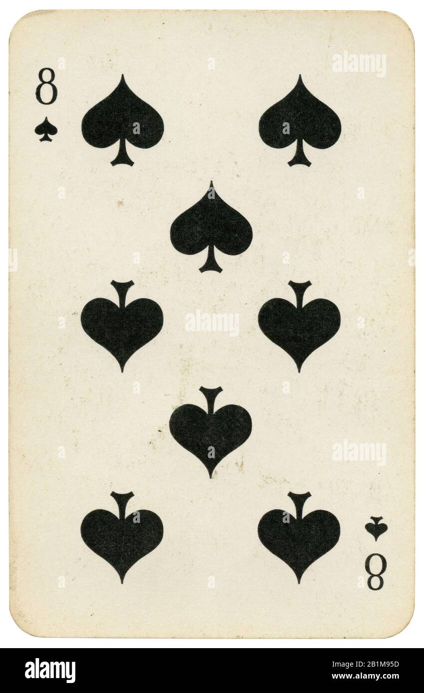 Eight of Spades old grunge soviet style playing card isolated on white Stock Photo