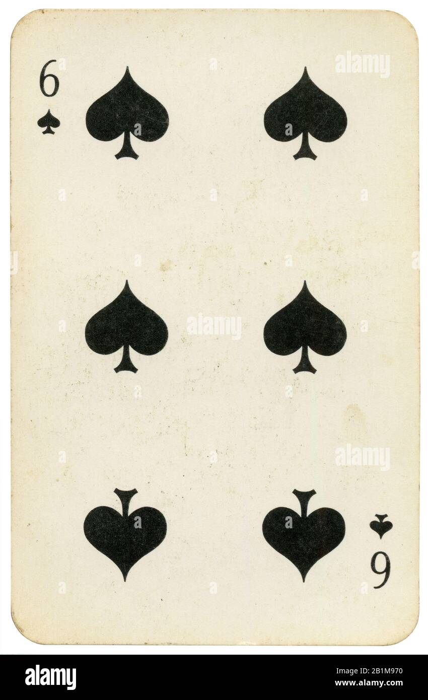 Six of Spades old grunge soviet style playing card isolated on white Stock Photo