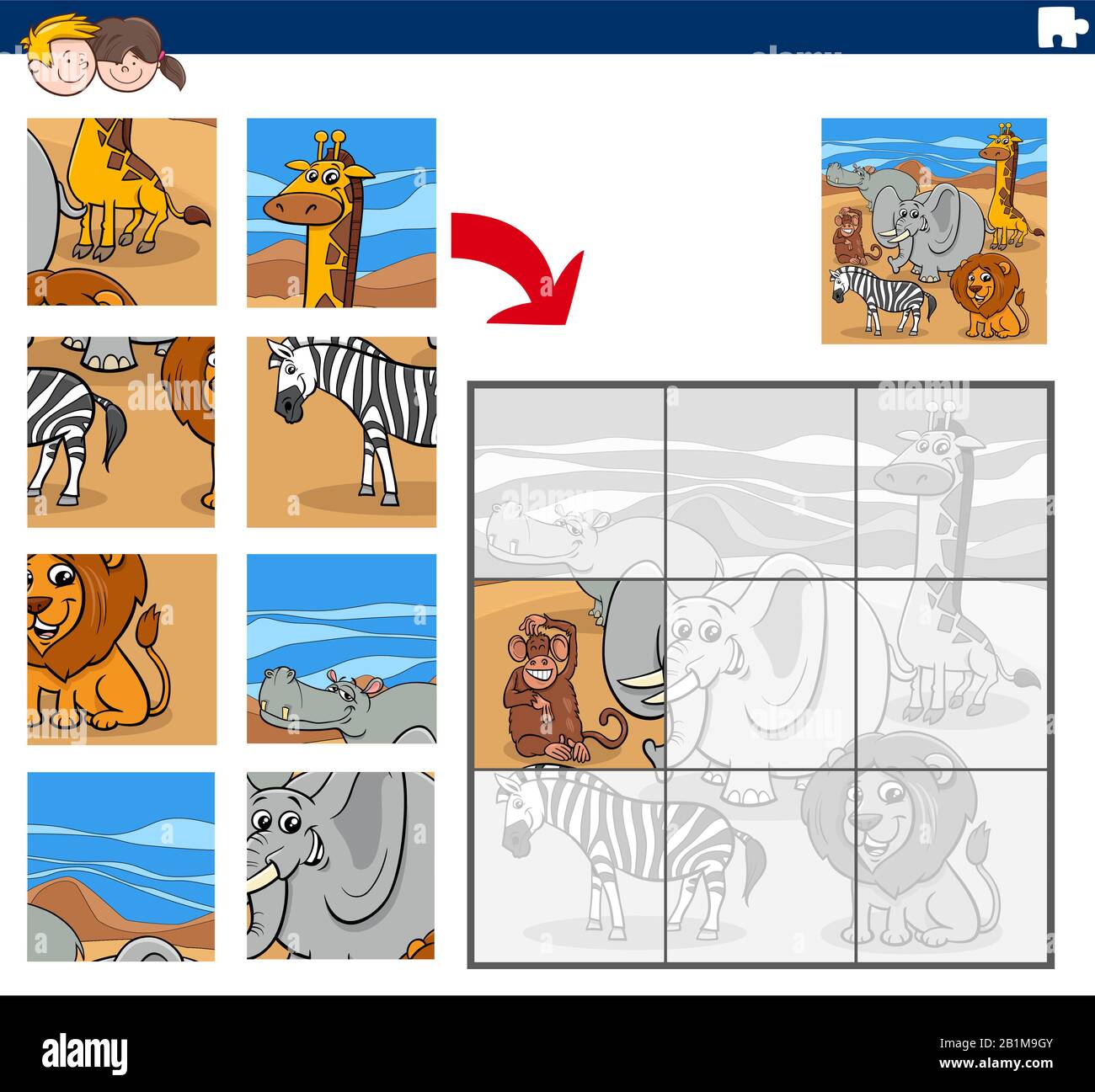 Cartoon Illustration of Educational Jigsaw Puzzle Game for Children ...