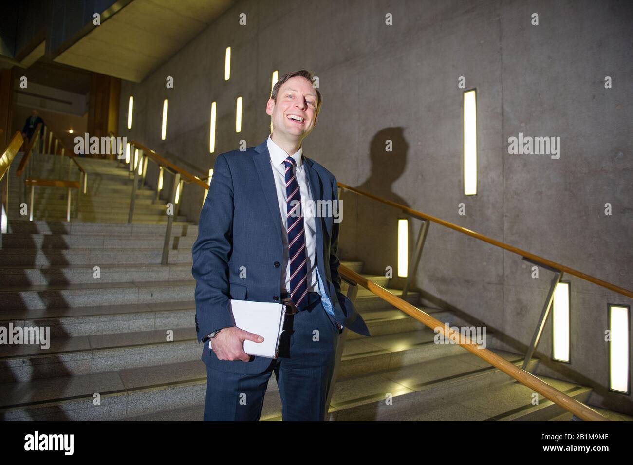 Edinburgh, UK. 26th Feb, 2020. Pictured: Liam Kerr MSP - Deputy Leader, Shadow Cabinet Secretary for Justice. Scenes from thee Scottish Parliament after decision time in the Chamber. Credit: Colin Fisher/Alamy Live News Stock Photo