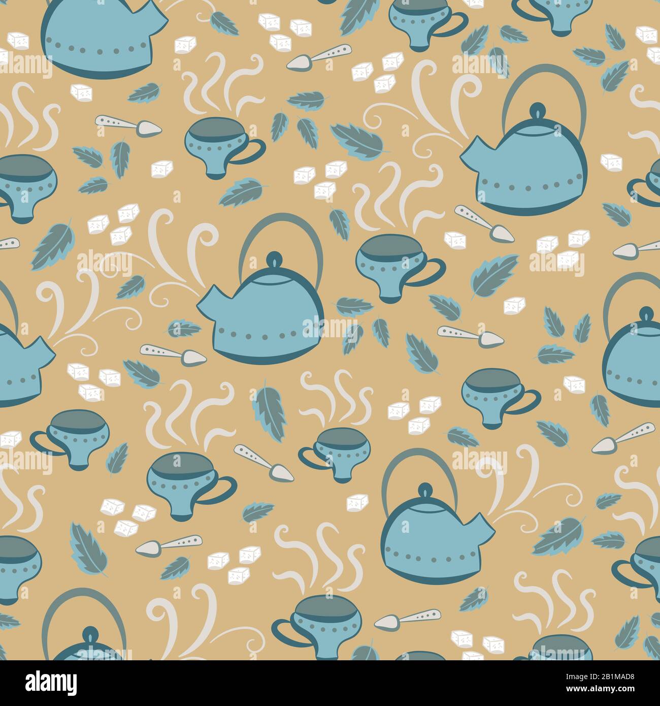 yellow and teal tea time seamless vector pattern Stock Vector