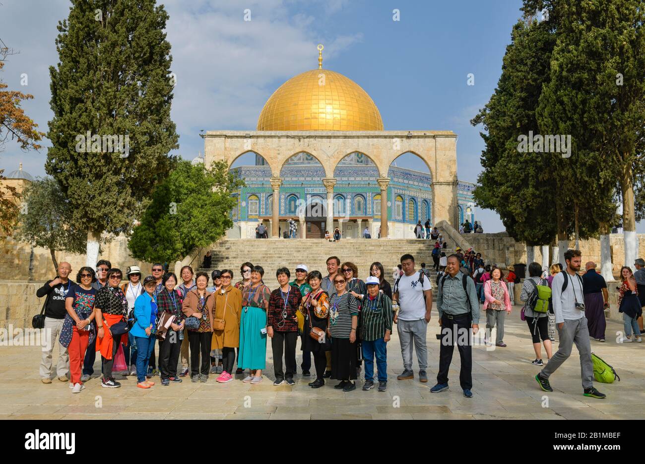 Chinesische Touristengruppe, Felsendom, Tempelberg, Jerusalem, Israel Stock Photo