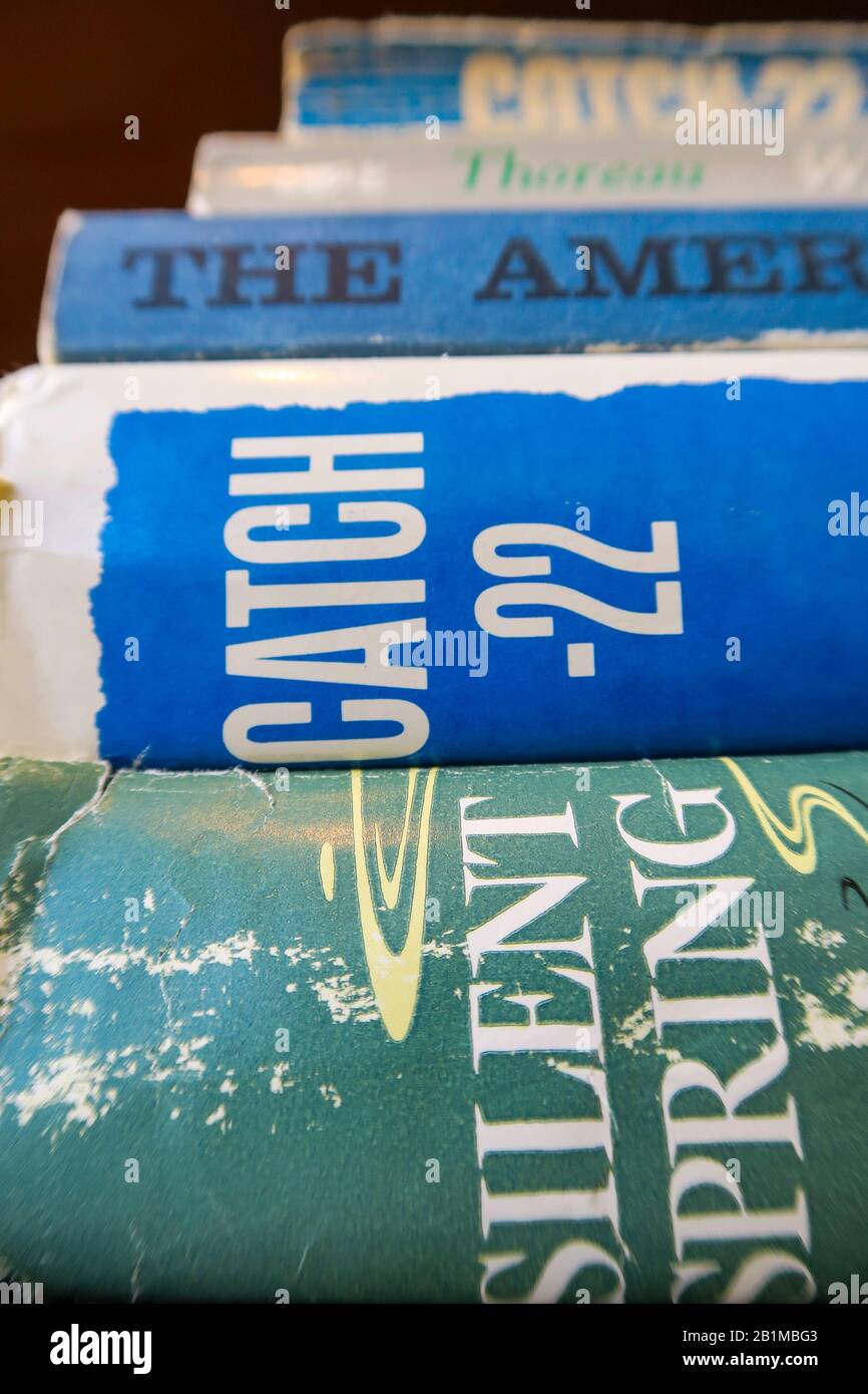 Stack of vintage books, USA Stock Photo