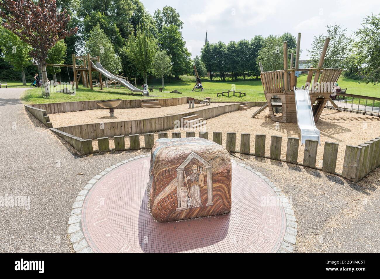 Mosaic of Roman on stone in playground, Chester, Cheshire, England, UK Stock Photo