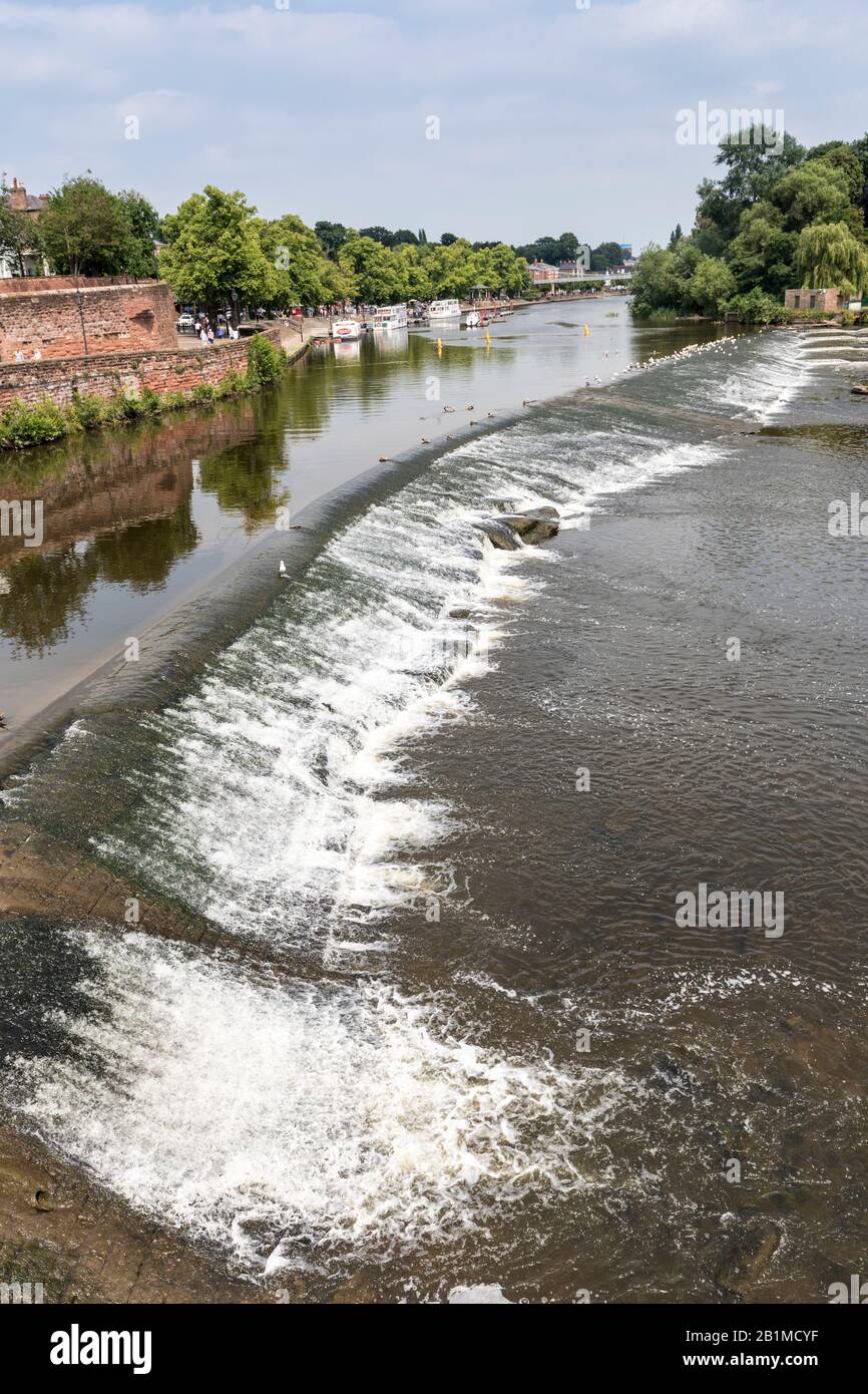 Weir on river Dee, Chester, Cheshire, England, UK Stock Photo