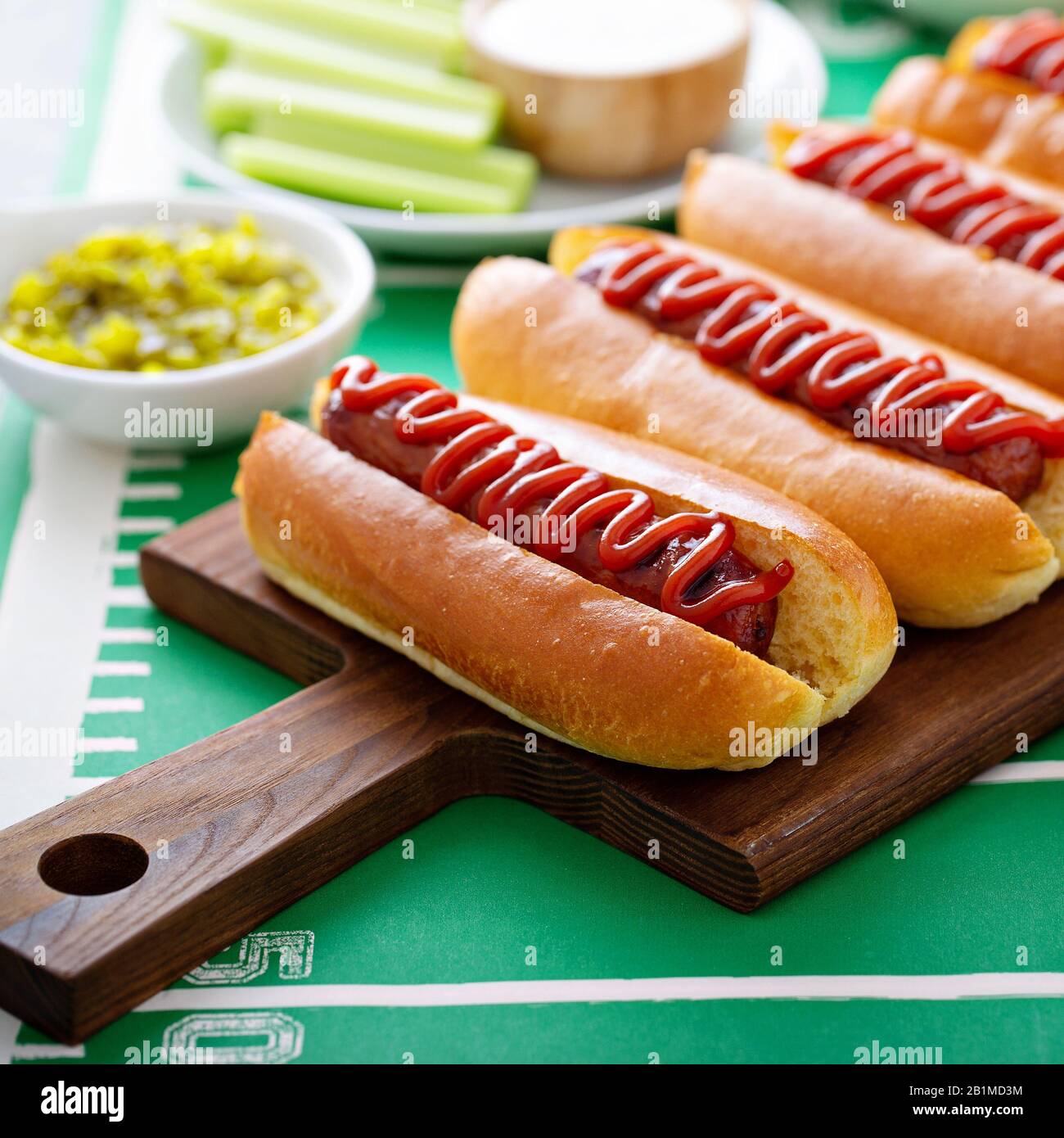 Hot dogs for game day Stock Photo