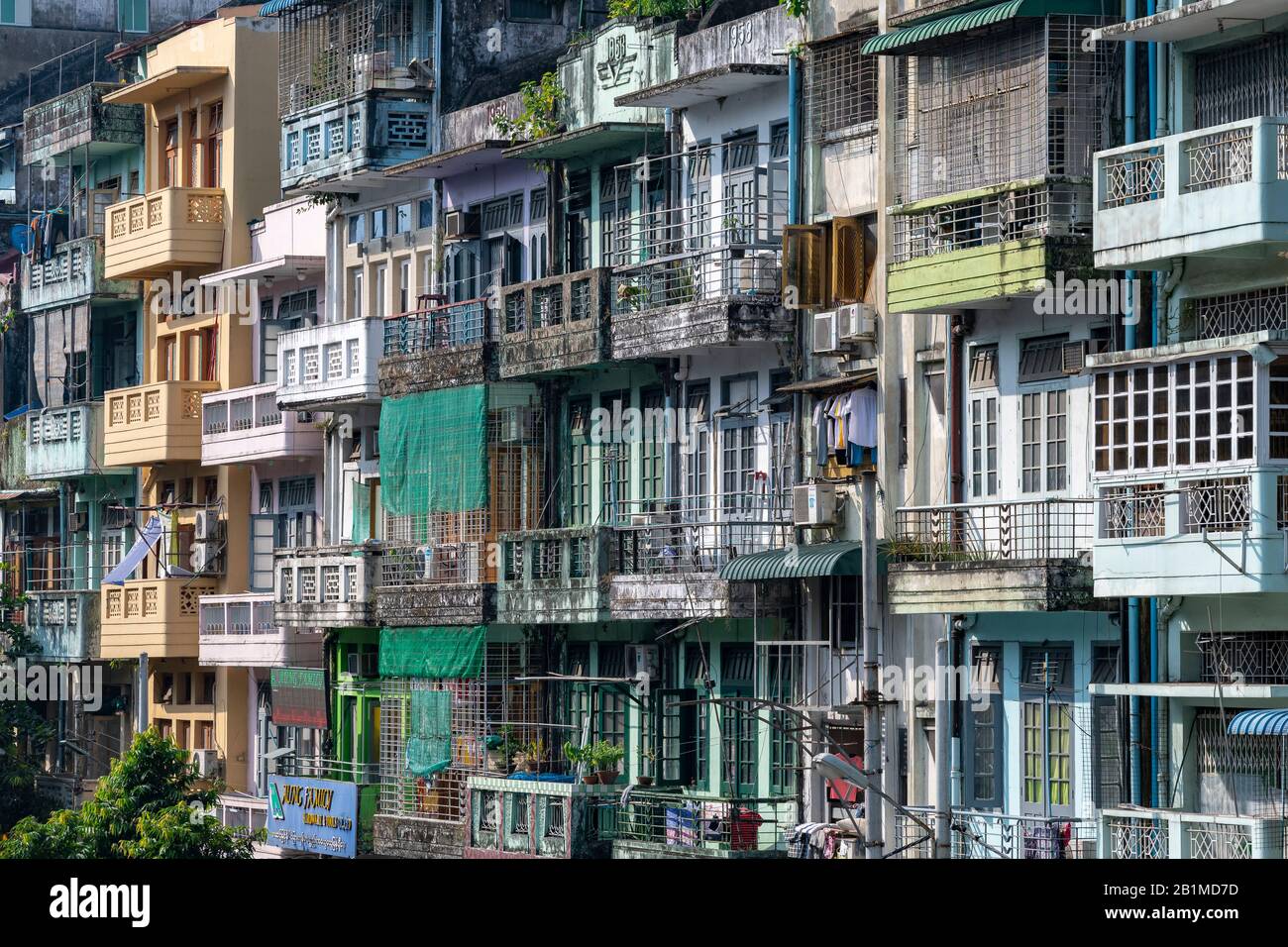 Apartment building facades, Yangon, Myanmar Stock Photo Alamy