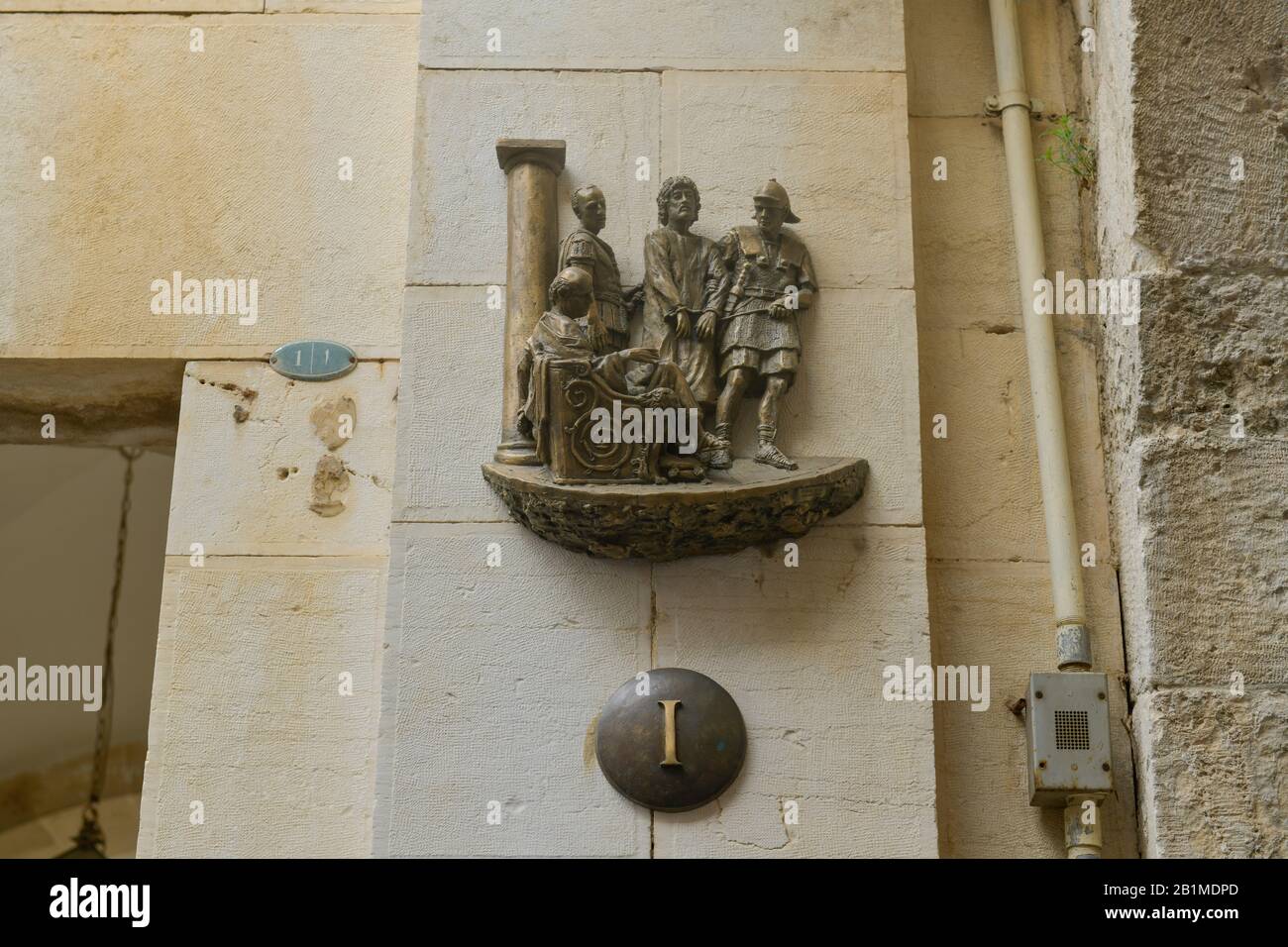 Markierung einer Station von Jesus Christus auf der Via Dolorosa, Altstadt, Jerusalem, Israel Stock Photo