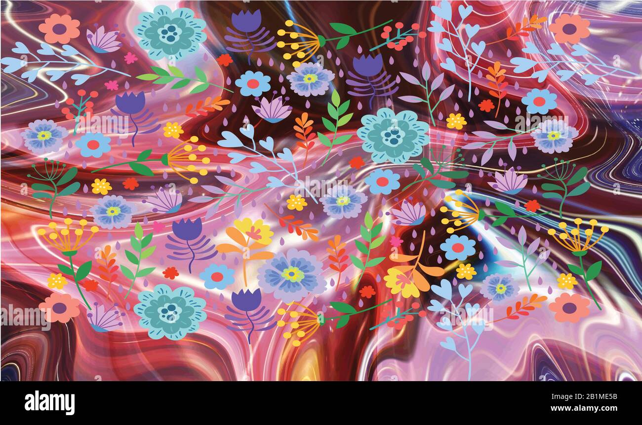 abstract roses and flowers on liquid background Stock Vector