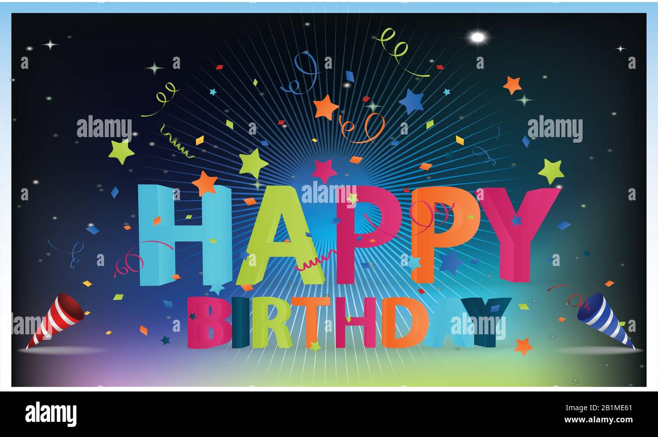 birthday party celebration on rainbow background Stock Vector