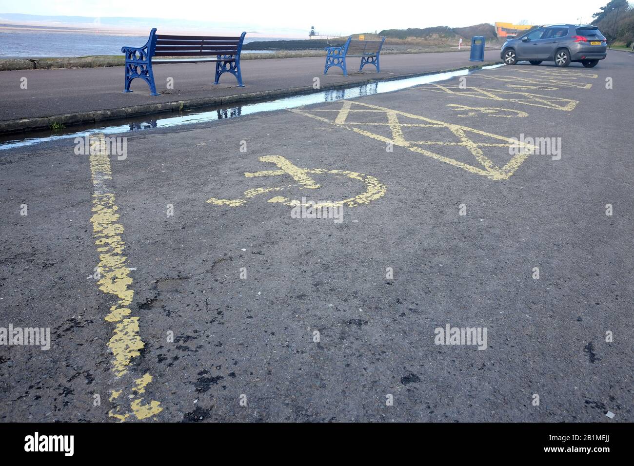 Feb 2020 Disabled parking bays in Portishead on the 'sea' front Stock