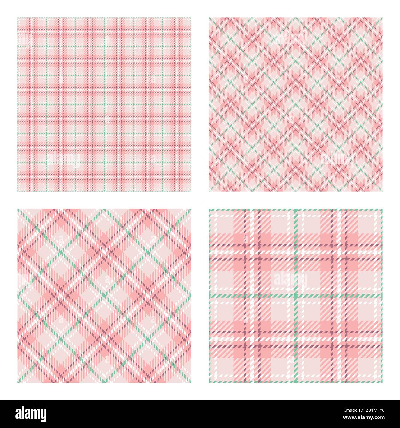 Scottish tartan plaid. Set of 2 seamless patterns. Pastel spring colors. Vector included pattern swatches. Good for home decor, textile, wrapping. Stock Vector
