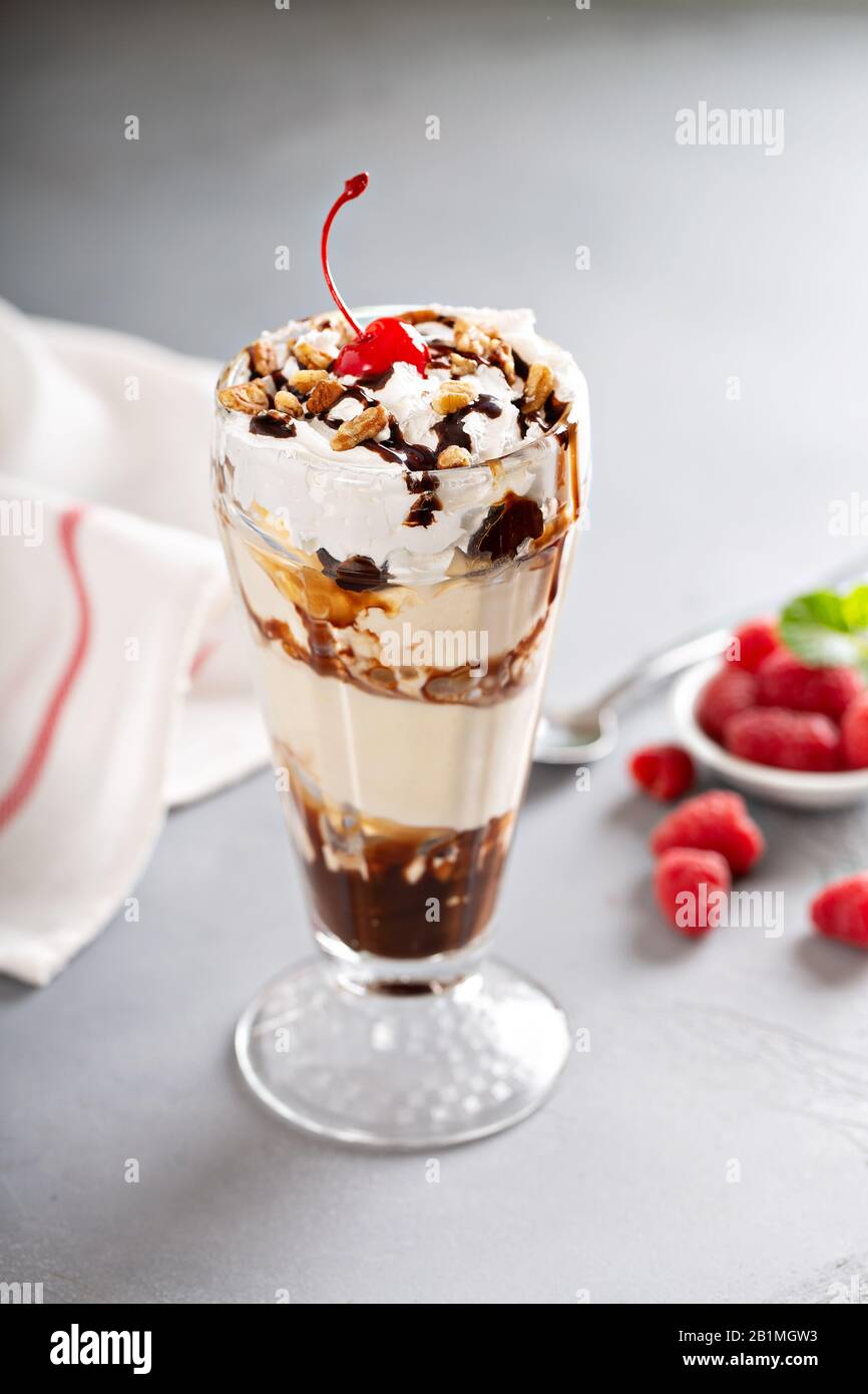 Ice cream, chocolate and whipped cream parfait Stock Photo - Alamy