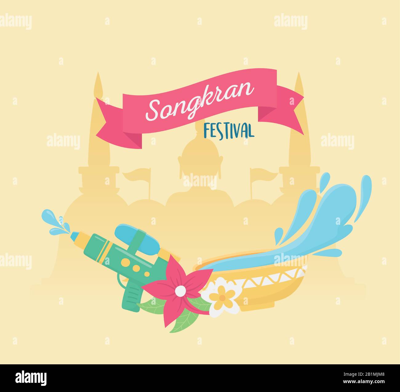 songkran festival buddha temple pagoda culture banner vector illustration Stock Vector