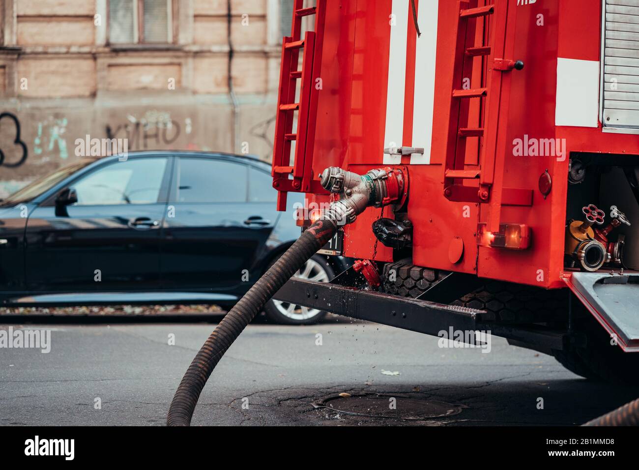 Hoses to quench the fire connecting with water pump valves of fire