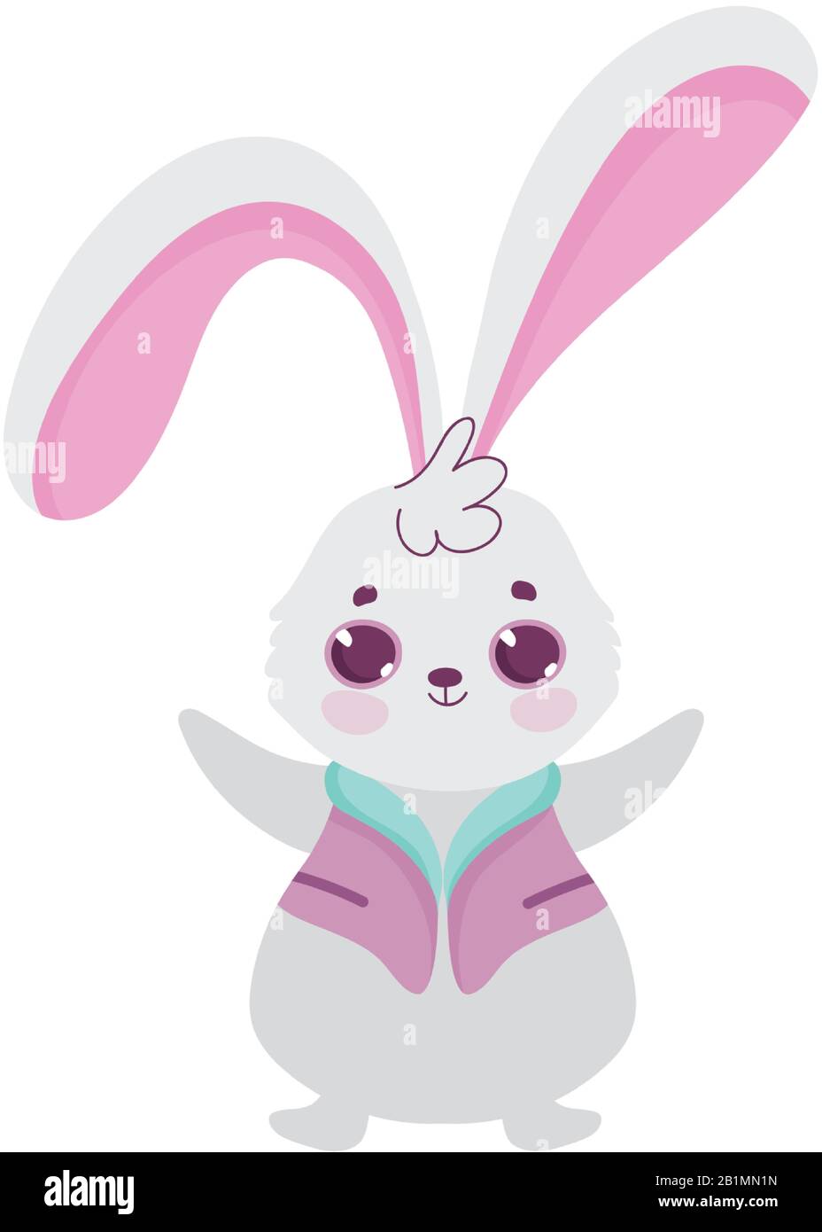 cute little rabbit with clothes cartoon character icon vector ...
