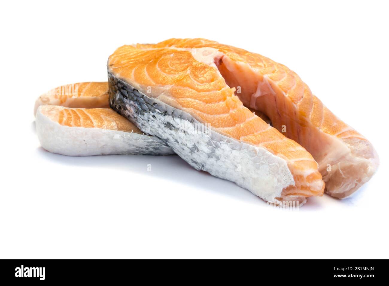 Raw salmon steak isolated on white background Stock Photo - Alamy