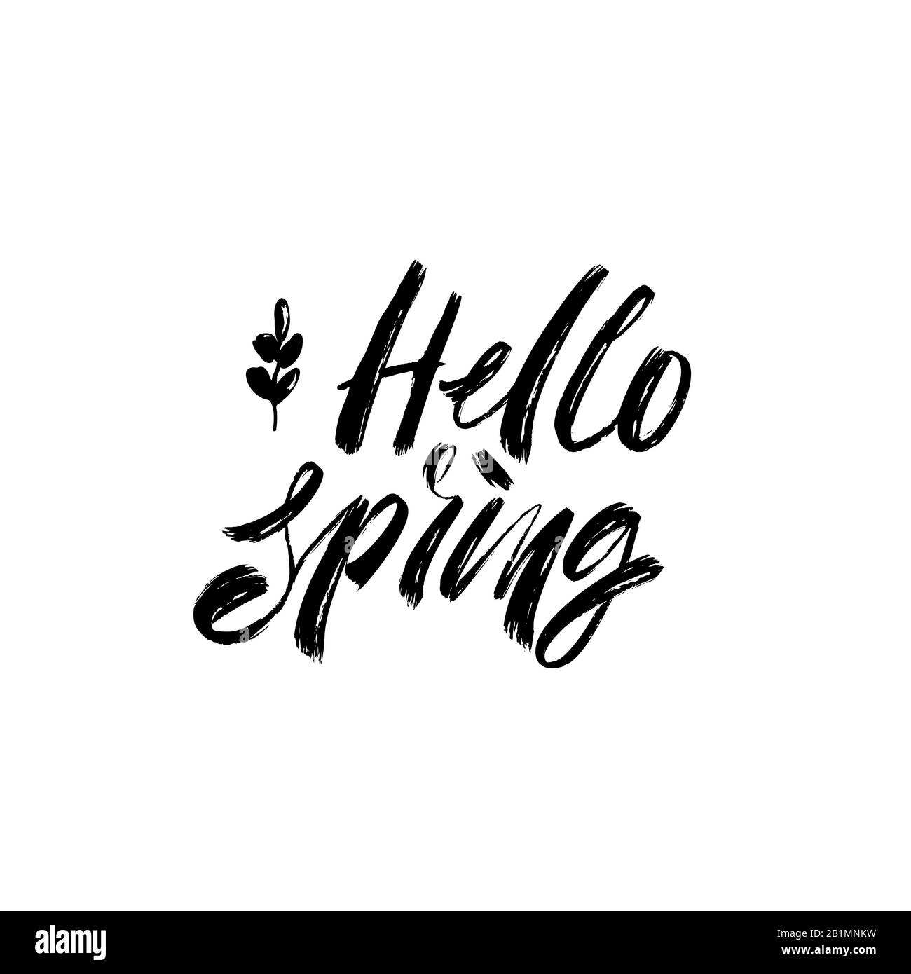 Hello spring - modern handwriting brush lettering. Element for your design Stock Vector