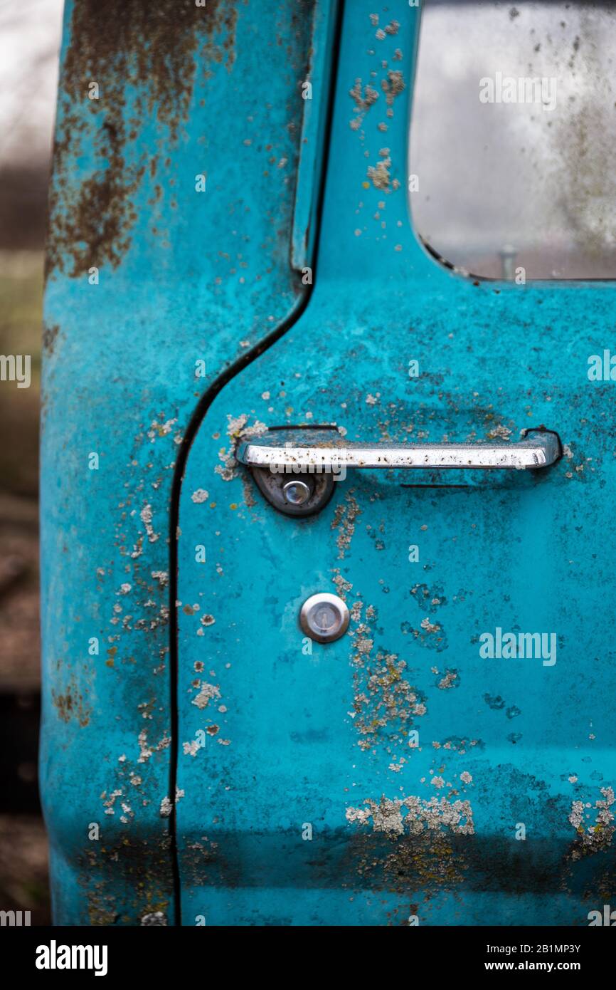 A portrait view of the lines of the door and its handle. Stock Photo