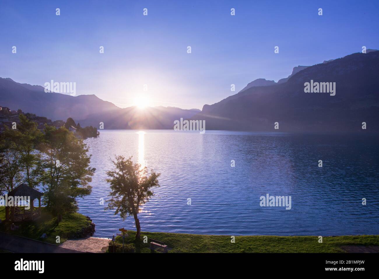 Sunrise in Oberried at Lake Brienz in the Bernese Alps / Switzerland Stock Photo