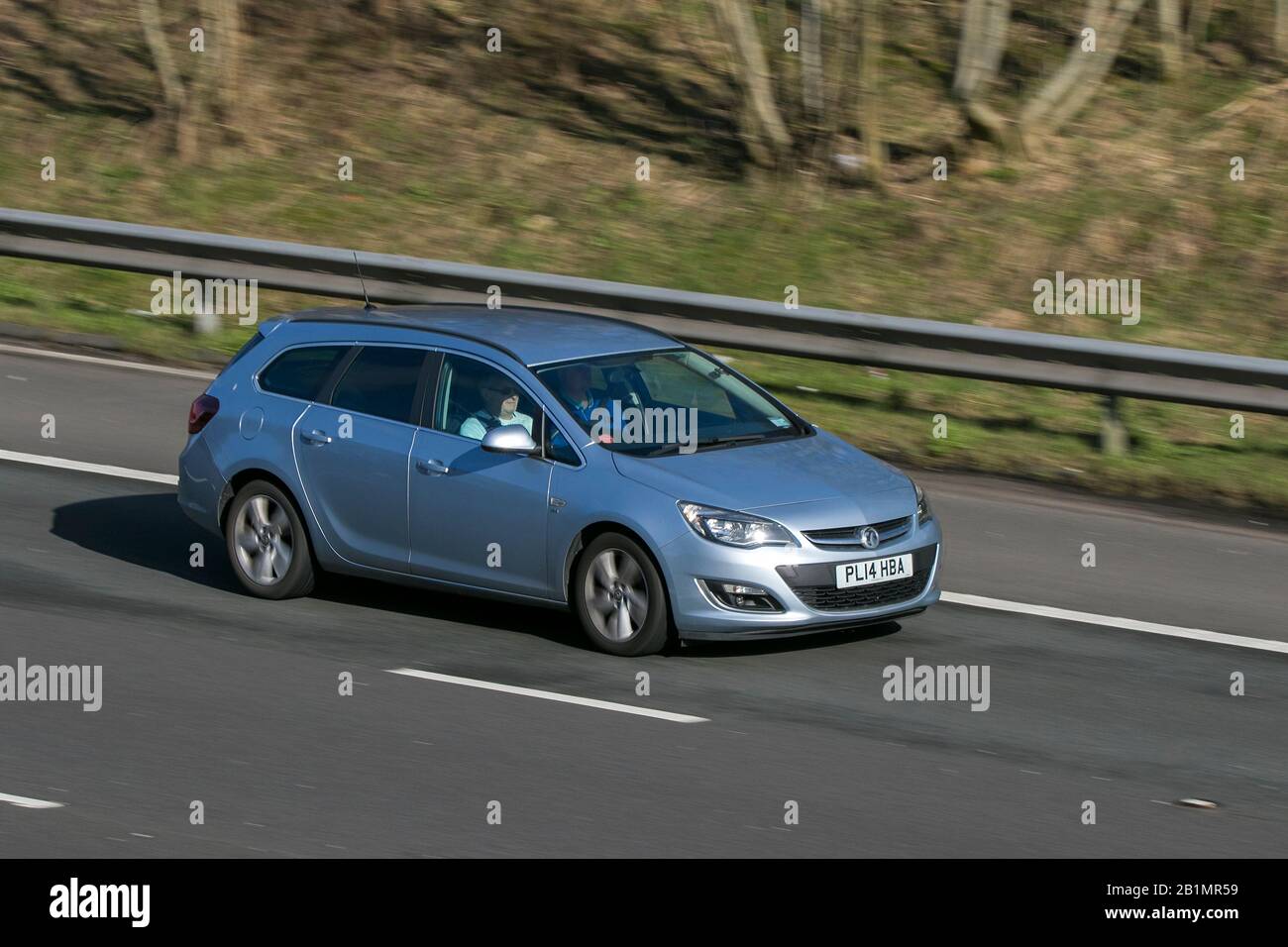 Vauxhall Astra Sri Silver Petrol car driving on the M6 motorway near Preston in Lancashire, UK Stock Photo