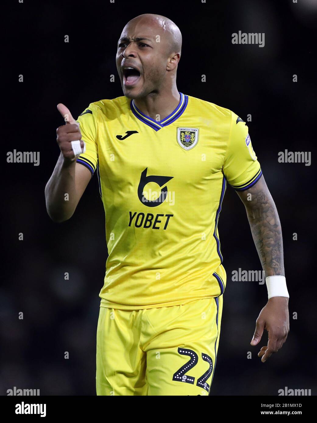 Swansea City's Andre Ayew during the Sky Bet Championship match at Craven Cottage, London. Stock Photo