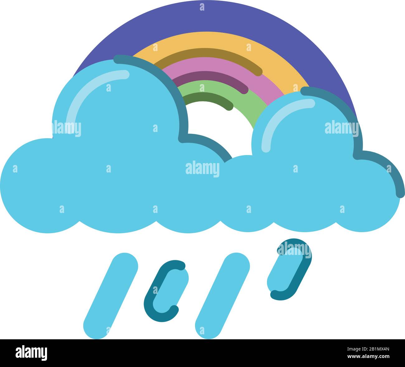 rainbow with rainy clouds icon over white background, flat style ...