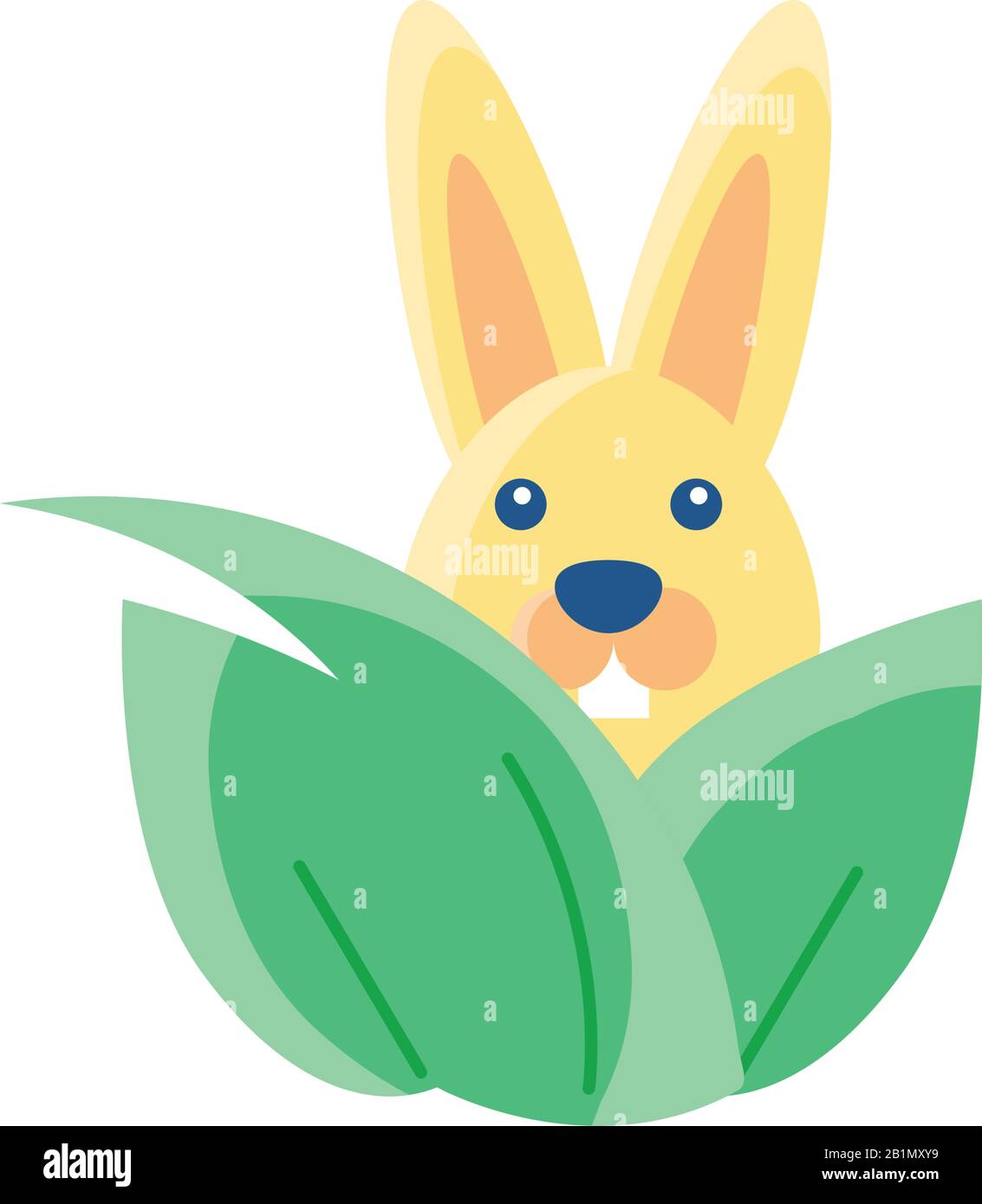 leaves with cute rabbit over white background, flat style icon, vector ...